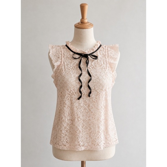 Tops - Soft Blush Pink Romantic Lace Top w/Bow | Coquette Balletcore Vibes size S/M